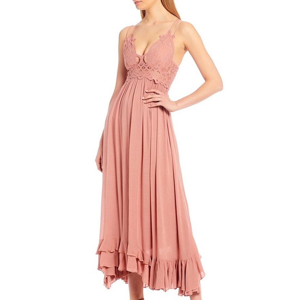 Free People Dusty Rose Crochet Bodice‎ Midi Dress